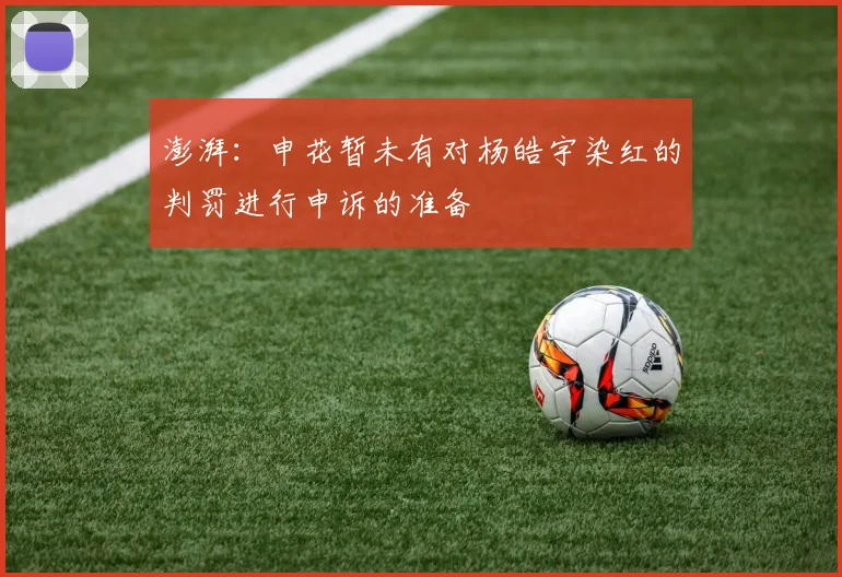 澎湃：申花暂未有对杨皓宇染红的判罚进行申诉的准备